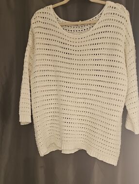 Coldwater Creek Cream Openwork Scoop Neck Sweater